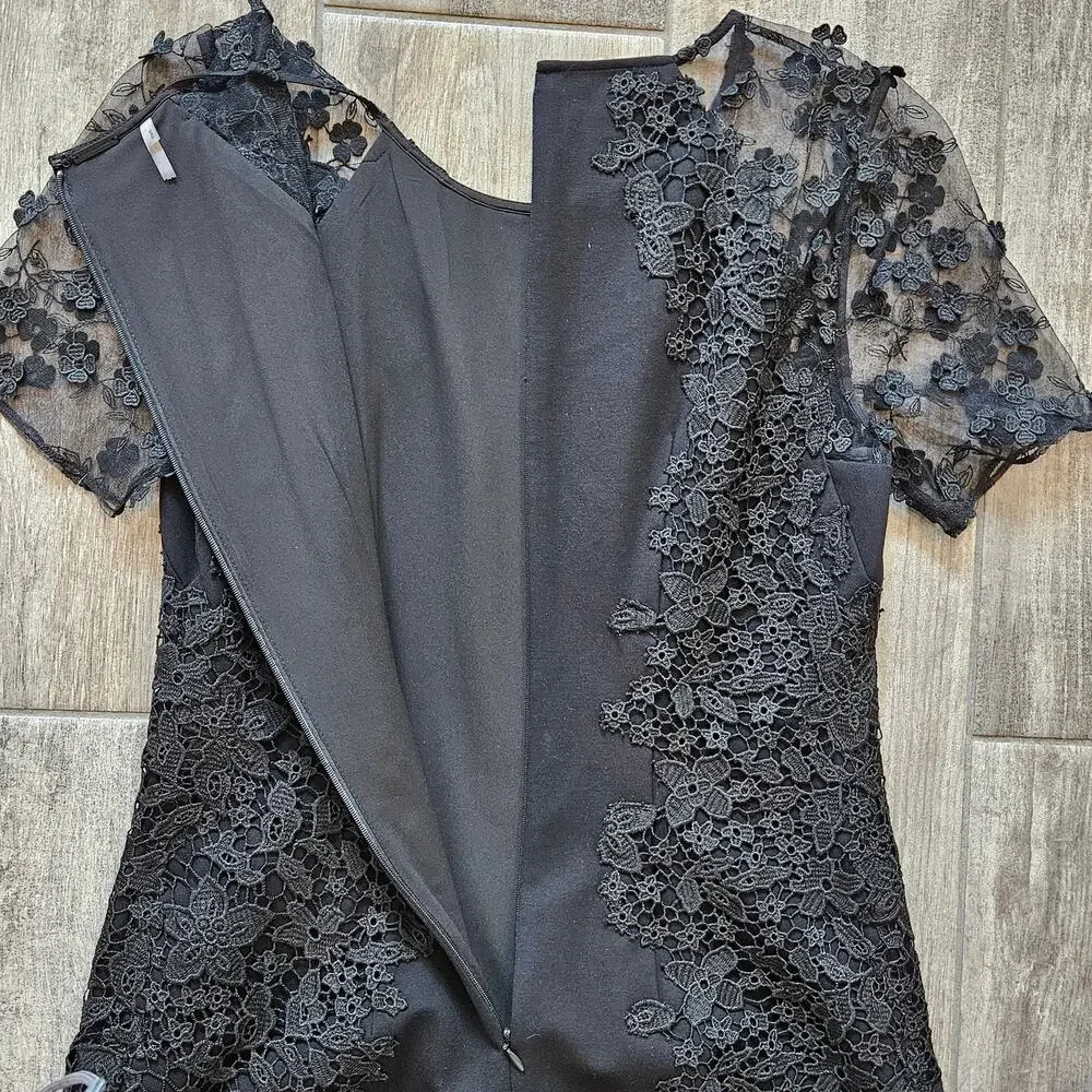 Elie Tahari Dress Womens 6 Yadira Lace Appliqué Sheath Evening Elegance Blacktie